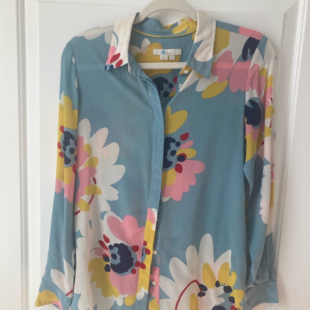 Boden Blue Floral Silk Blouse